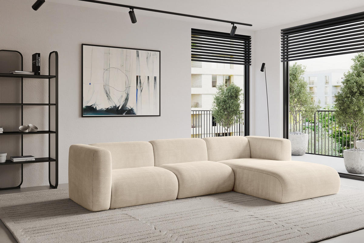 ECKSOFA Ottomane Rechts MIRA-L2 318x179x89 Beige Cord - Sandfarben/Beige, Holzwerkstoff/Kunststoff (318/179cm) - ALTDECOR