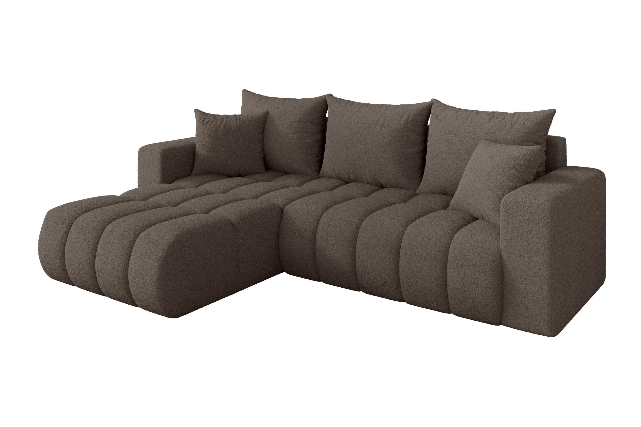 ROHOVÁ SEDAČKA s funkcí spaní, otoman vlevo MILA-L-v1 277x195x86 hnědá bouclé - černá/hnědá, kompozitní dřevo/textil (277/194cm) - ALTDECOR