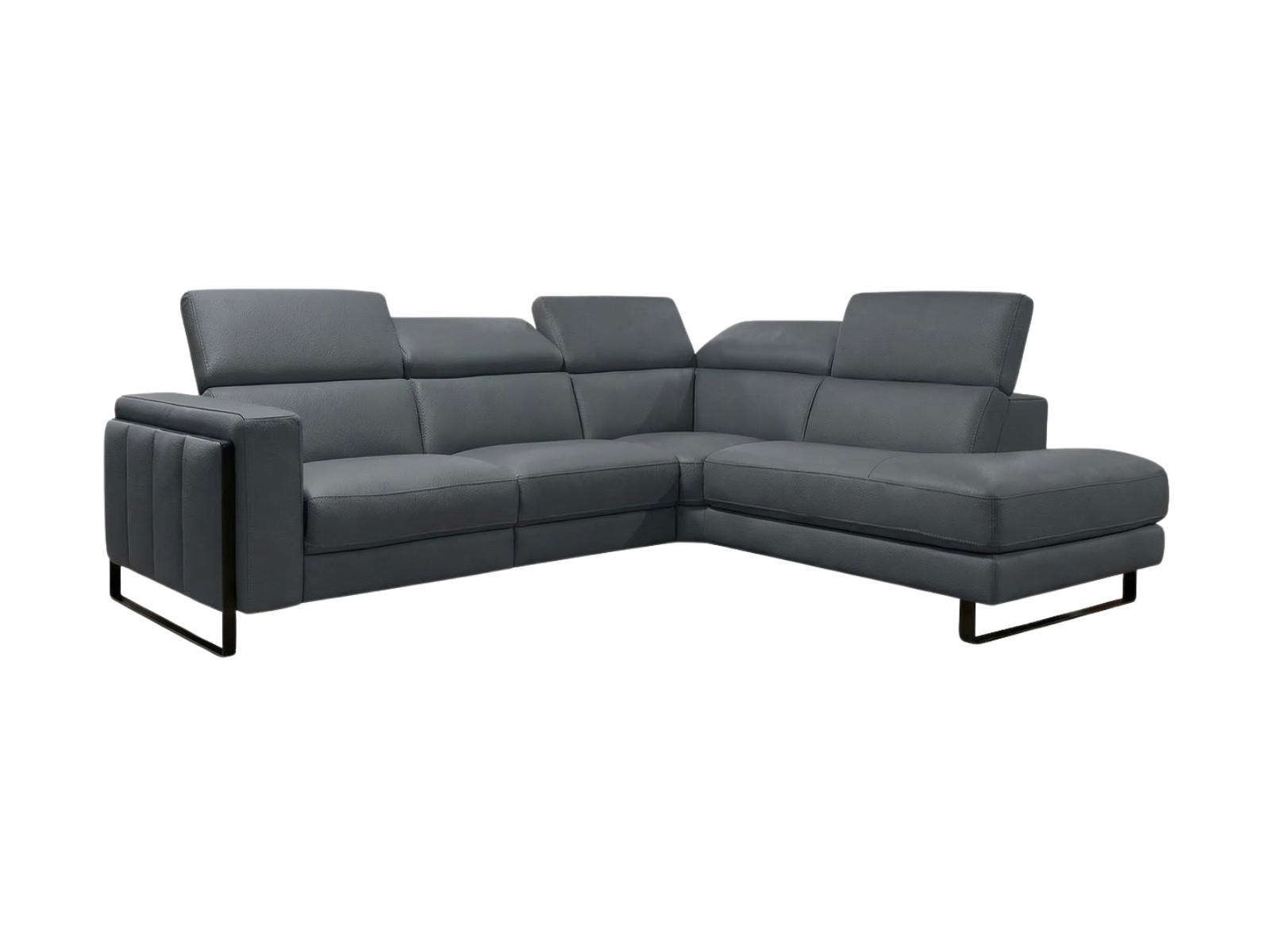 ECKSOFA Marchesi Echtleder Anthrazit - Anthrazit, Leder/Metall (257/80/220cm)