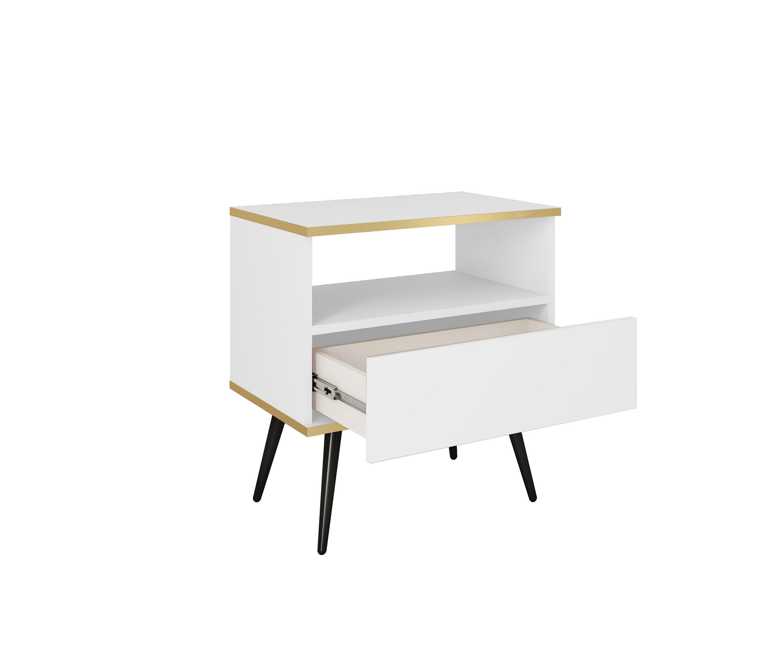 NACHTTISCH Weiß - S-54, Hochglanz, Schubladen Push-to-Open 54x39x59 cm Weiß/Schwarz - Schwarz/Weiß, Holzwerkstoff/Kunststoff (54/59/39cm) - DomoHome