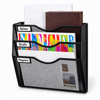 ZEITSCHRIFTENHALTER Schwarz Wandmontage 3 Ablagen - Schwarz, Metall (30.5/30.5/11cm) - Relaxdays