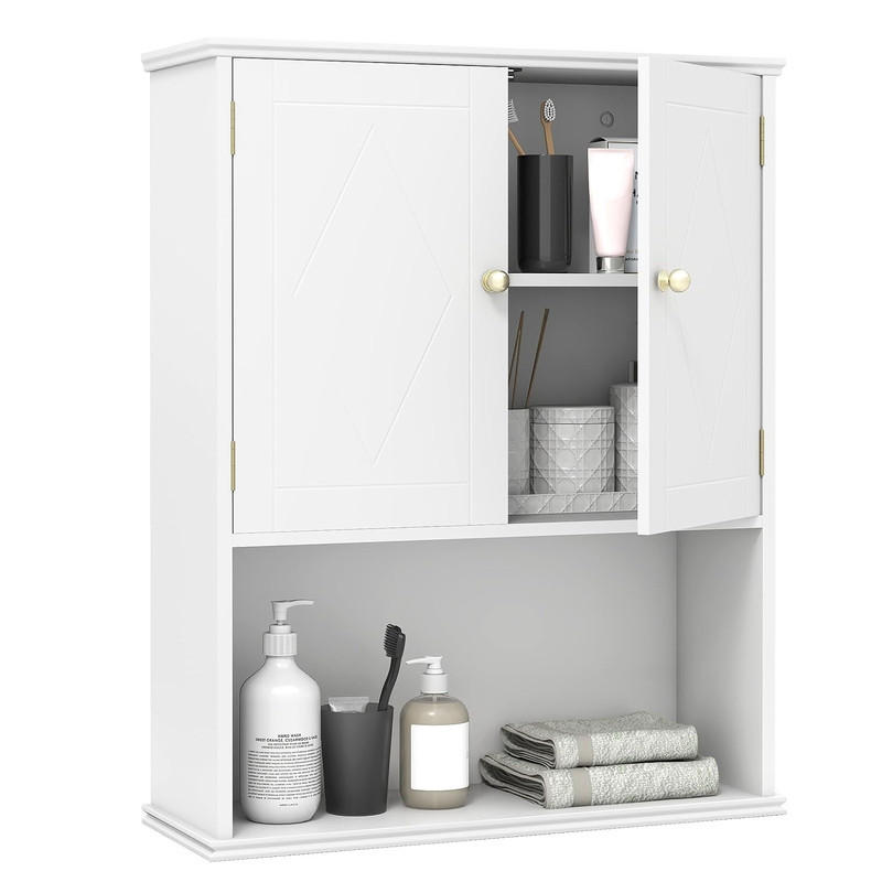 BAD-HÄNGESCHRANK mit 2 Türen weiß - Weiß, Holzwerkstoff (60/75/21cm) - COSTWAY
