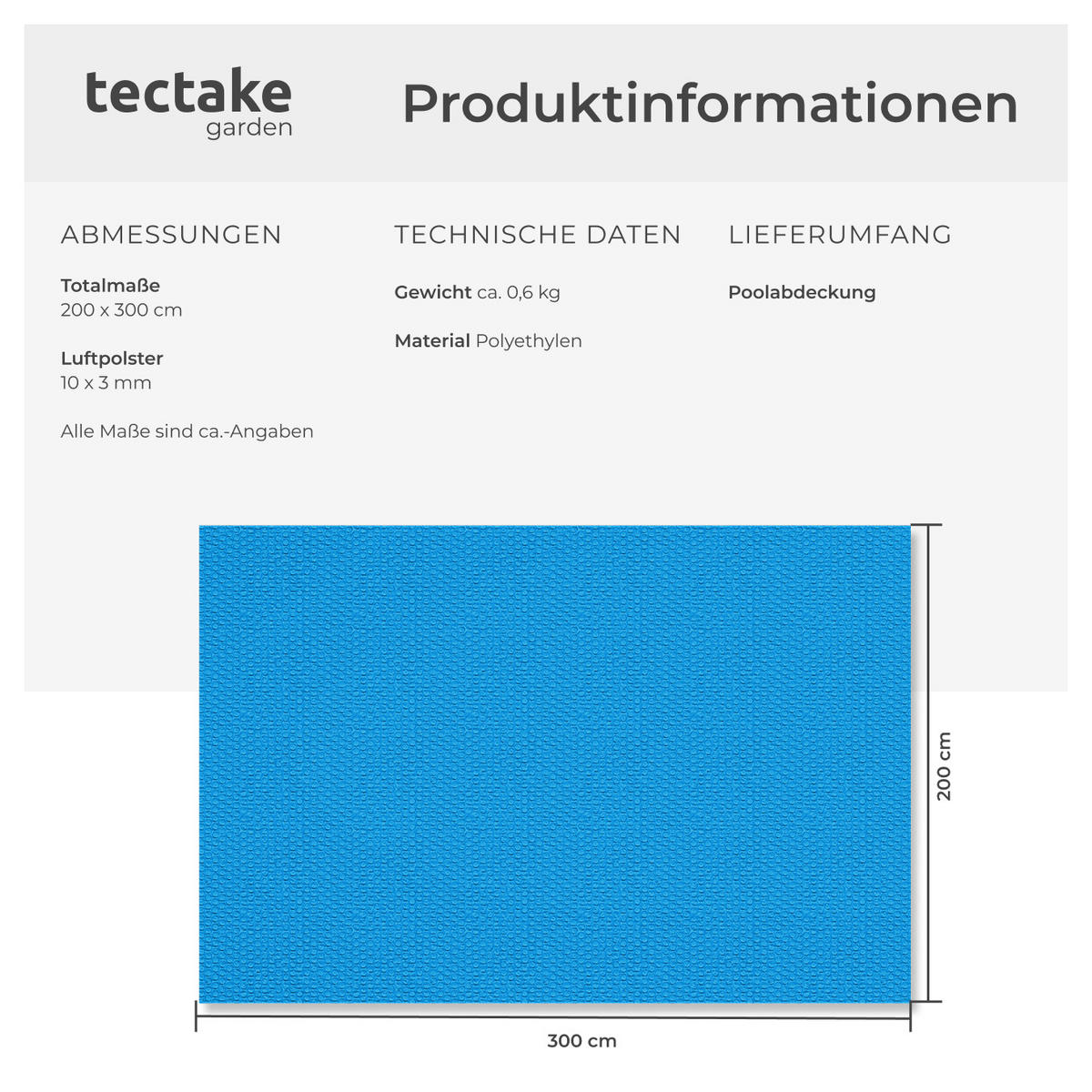 POOL-SOLARFOLIE , 200 x 300 cm, blau - Blau, Kunststoff (300/200cm) - tectake