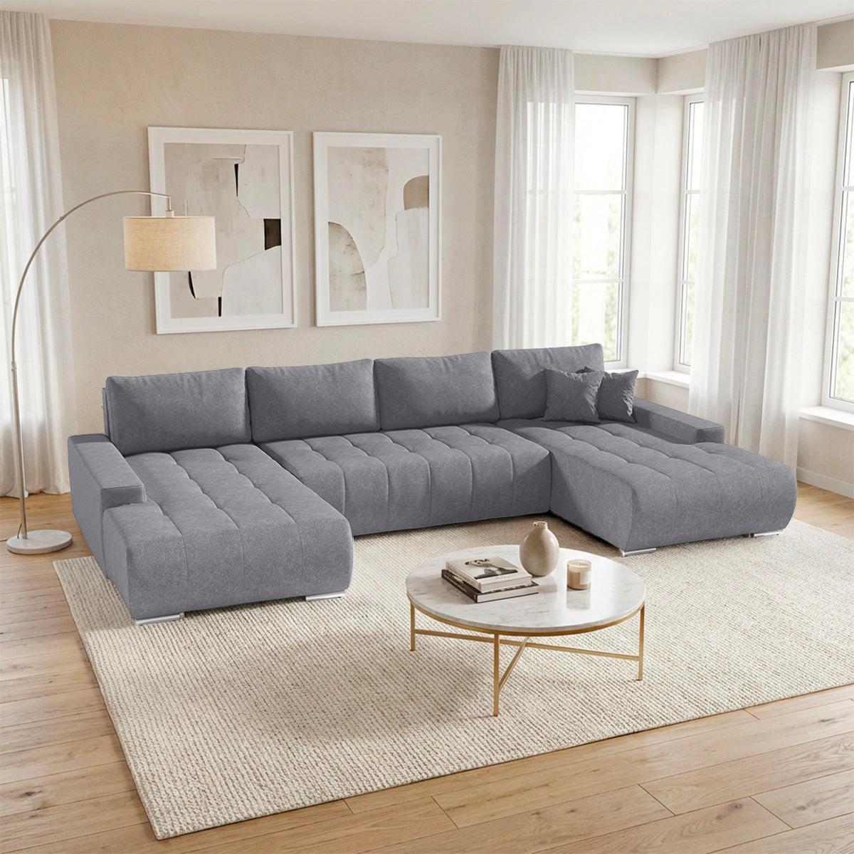 PANORAMASOFA Jonas 5 Sitzplätze Grau - Grau, Holzwerkstoff (350/85/185cm) - Petits-meubles
