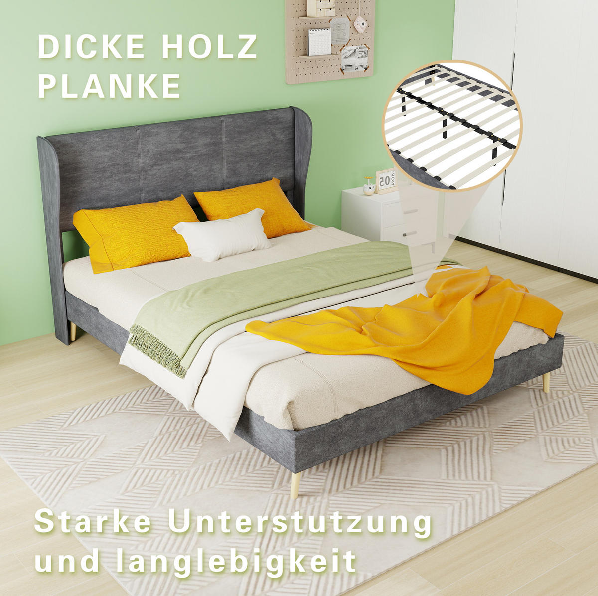 POLSTERBETT 140/200 cm mit gepolstertem Kopfteil und Matratze, Grau - Grau, Textil (140/200cm) - Redom