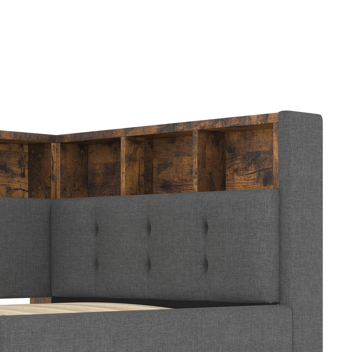 TAGEBETT 90x200cm Grau Leinen USB-C Hydraulik LED-Streifen - Grau, Holz (90/200cm) - FLIEKS