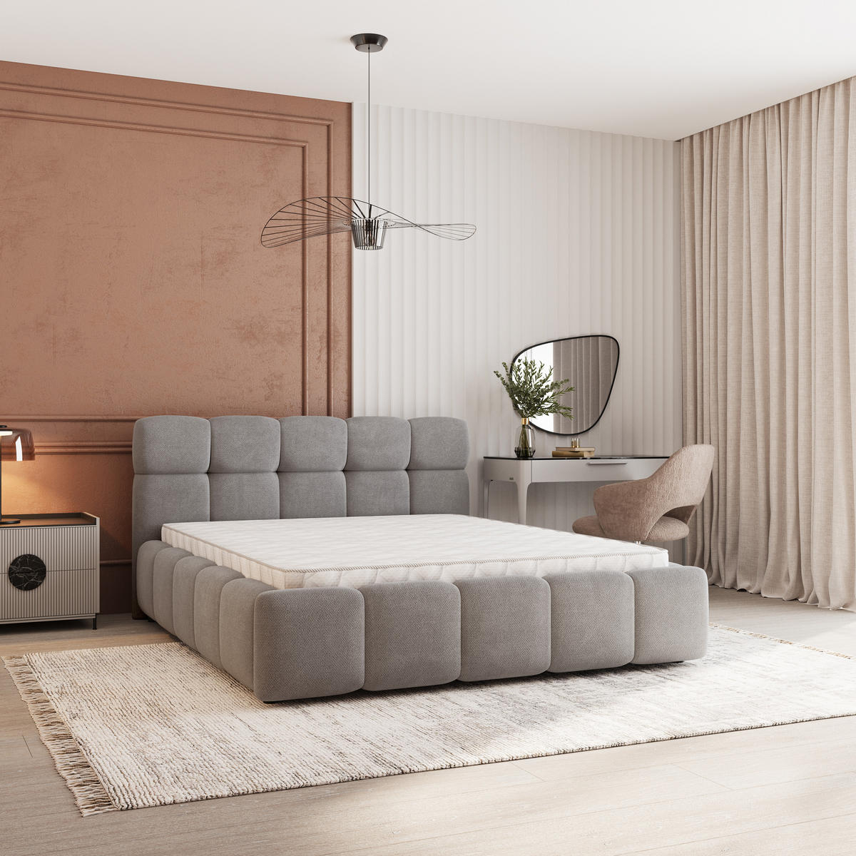 POLSTERBETT FARU SR 180x200 cm mit Bettkästen - Grau - Grau, Holz (180/200cm) - MASSENO