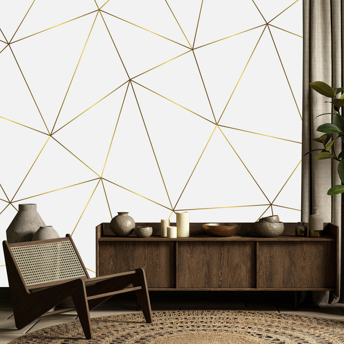 FOTOTAPETE Geometrische Abstraktion Glamour Stil 250x175 - Gelb/Beige, Papier (250/175cm) - Muralo