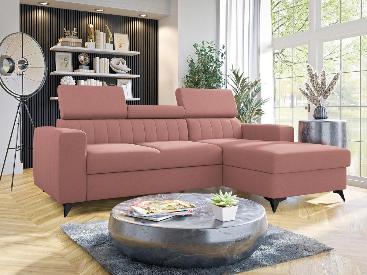ECKSOFA Milano, Seite: Rechts 2R+LC - Schwarz/Rosa, Holz/Textil (236/172cm) - MIRJAN24