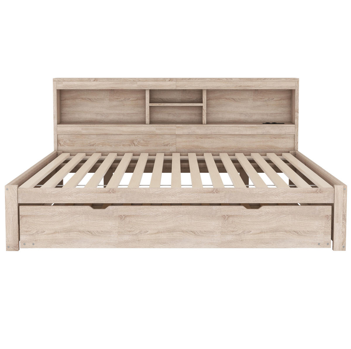 POLSTERBETT 140/200 cm Natur mit Polsterbett, LED-Beleuchtung und USB - Naturfarben, Holzwerkstoff (140/200cm) - Flora Grace