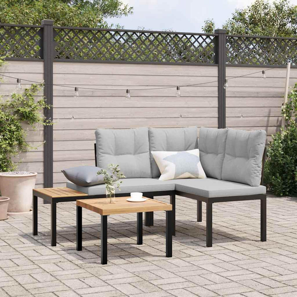 GARTENBÄNKE Mit Kissen 2 Stk. Schwarz Pulverbeschichteter Stahl - Schwarz, Metall (63/78/118cm) - vidaXL