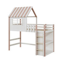 KINDERBETT 90/200 cm in Rosa mit Sicherheitsleiter, Ablagefach und Dachdesign - Weiß/Rosa, Holz/Holzwerkstoff (90/200cm) - STILVORA