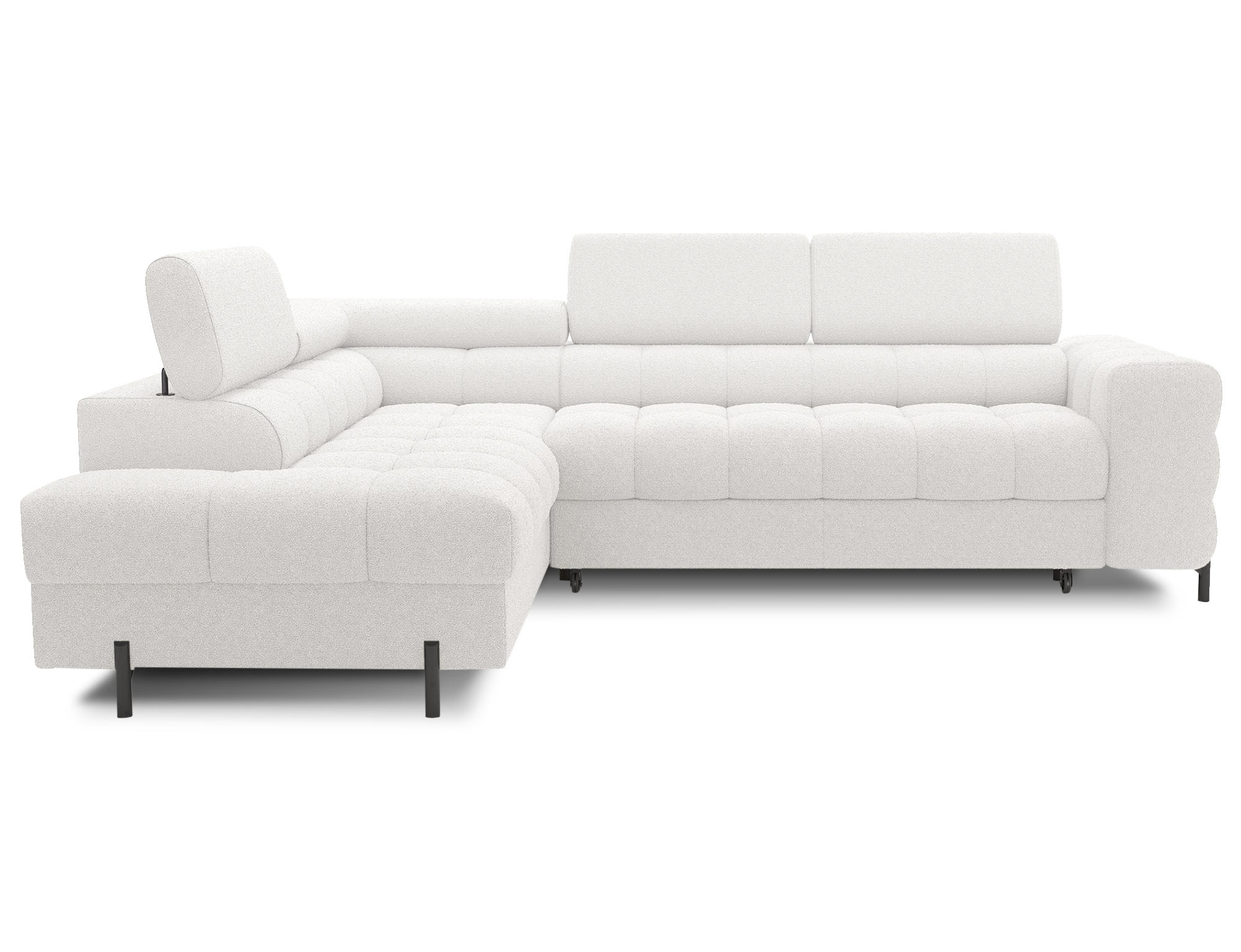 ECKSOFA FERUCCE L-Form – Polsterecke mit Schlaffunktion, Bettkasten & verstellbaren Kopfstützen 276 cm - Weiß, Kunststoff (276/200cm)