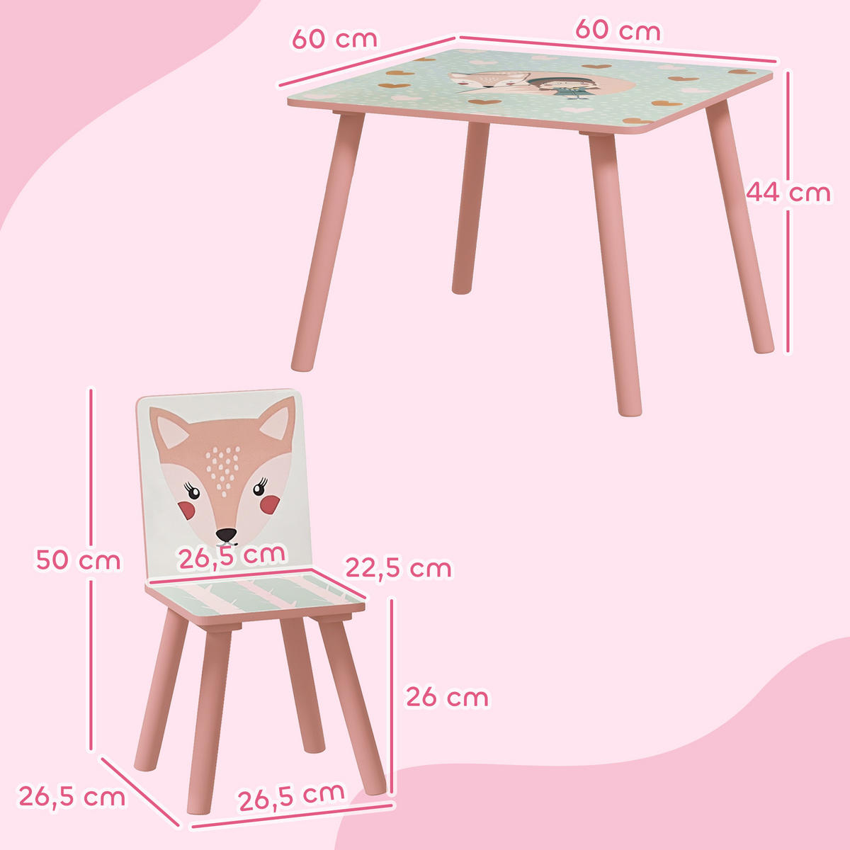KINDERTISCHGRUPPE Rosa 60.0/60.0/44.0cm - Rosa, Holzwerkstoff (60/44/60cm)