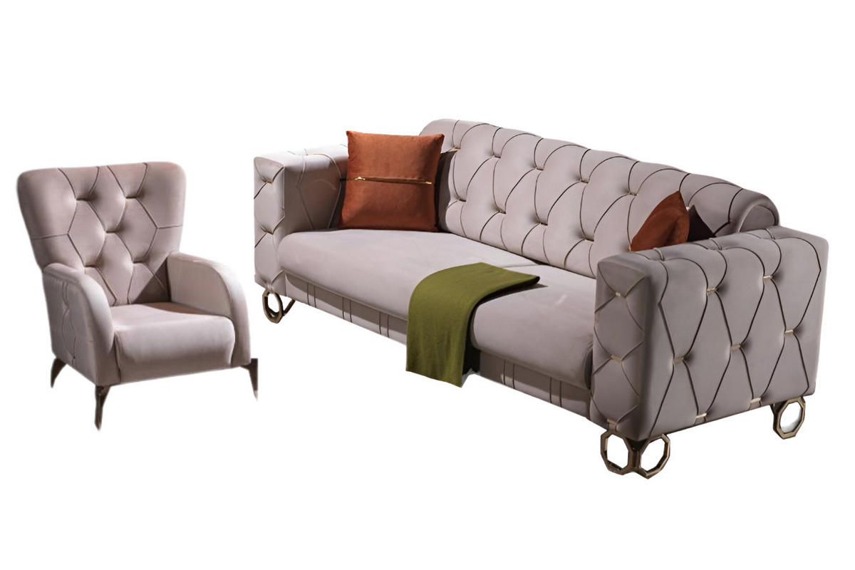 SITZGARNITUR Lizzy Beige Stellvariante:2+1 - Beige, Holz (170/80/90cm) - Villa Möbel