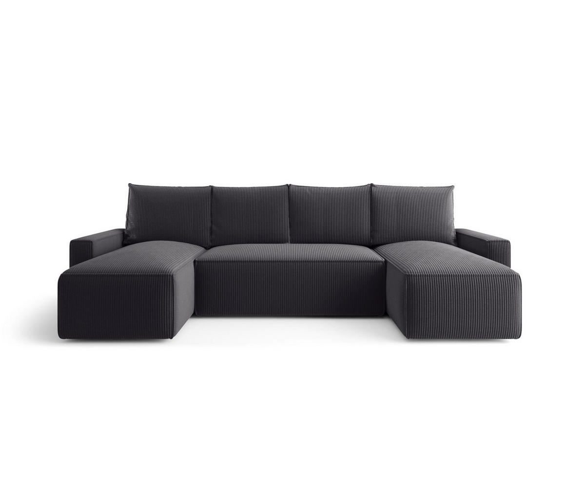 WOHNLANDSCHAFT mit Schlaffunktion SAVIO U Poso 34 - Graphitfarben, Textil (300/75/140cm) - Bedante