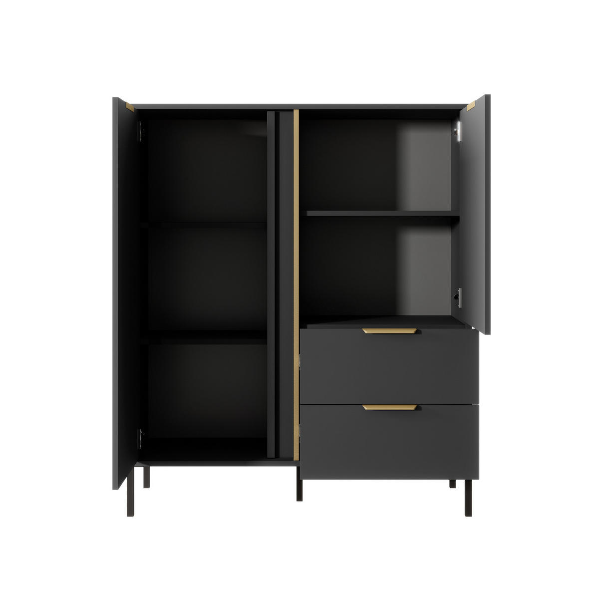 HIGHBOARD Valdi A 103 cm Anthrazit / Gold - mit 2 Türen und 2 Schubladen - Anthrazit/Gelb, Holz/Holzwerkstoff (103/123/39cm) - Ravio