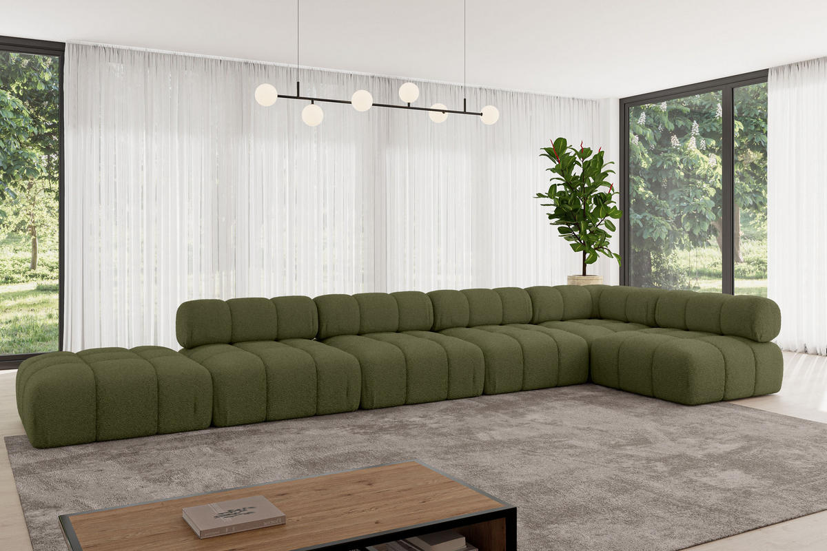 ECKSOFA modulares Sofa Favio-L3 - 475x190x70 cm Grün Bouclé - Grün, Holzwerkstoff/Textil (475/190cm) - ALTDECOR