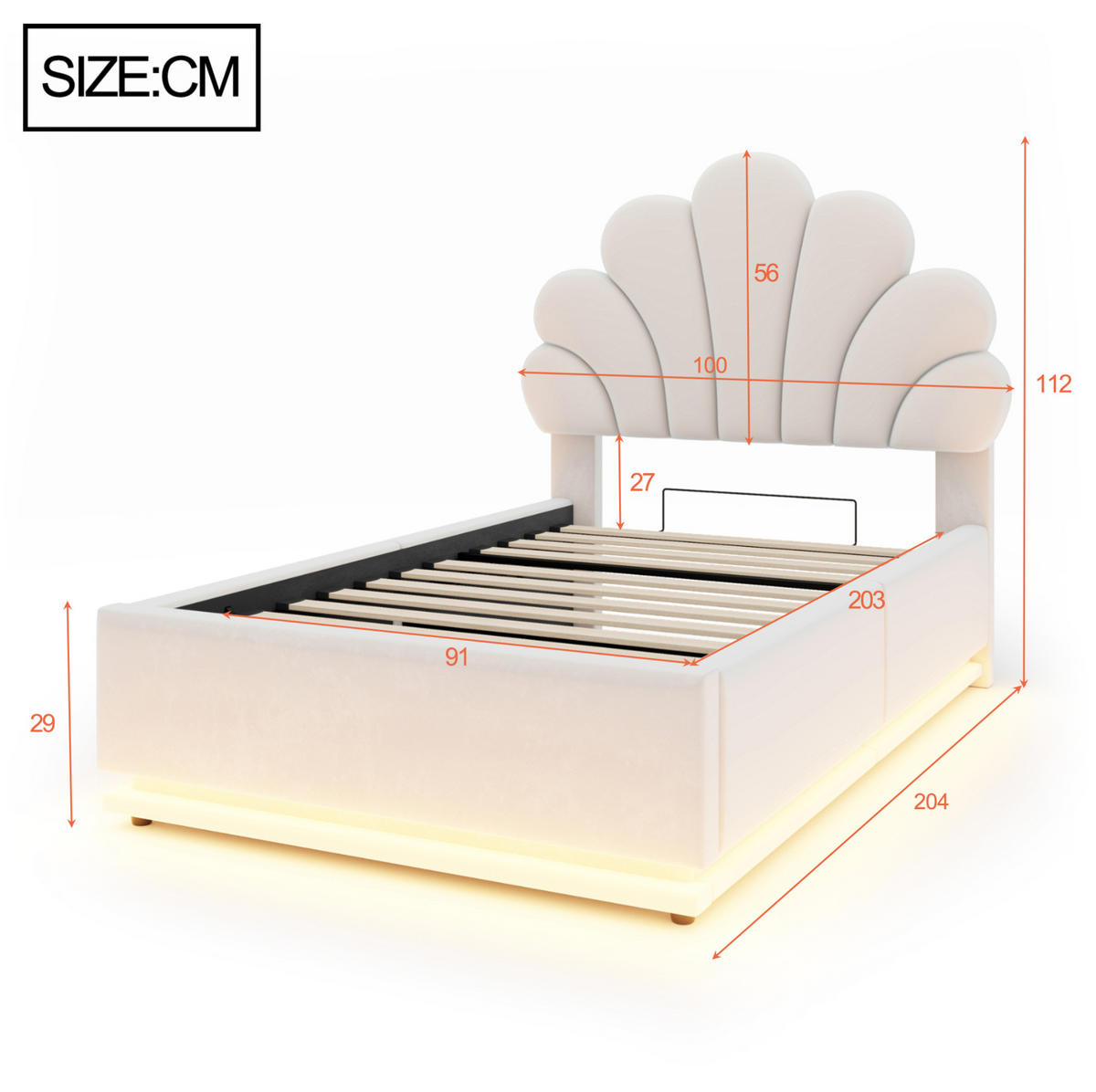 ČALOUNĚNÁ postel 90/200 cm s LED osvětlením a hydraulickým úložným prostorem, sametová, Béžová - béžová, textil (90/200cm) - Redom
