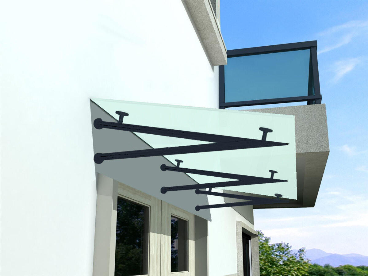 GLASVORDACH 250x90 cm Sicherheitsglas Edelstahl Satiniert V-RAL7016 - Weiß, Glas (250/1.31/90cm) -  Glaswerk Westfalen