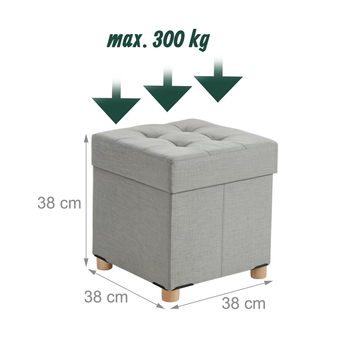 HOCKER - Hellgrau/Grau, Holzwerkstoff/Textil (38/38/38cm) - Relaxdays