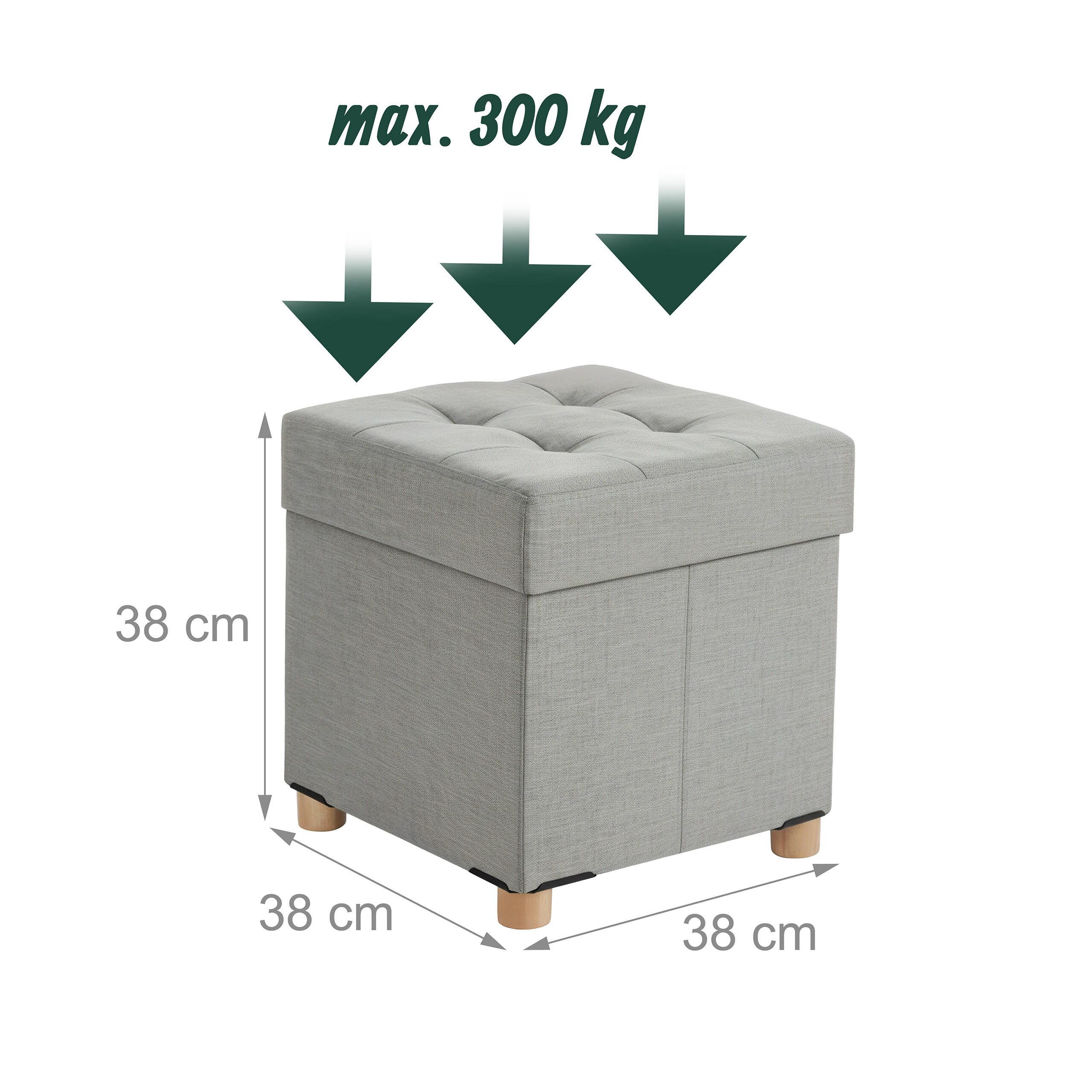 Thumbnail - Relaxdays Hocker, Grau, Textil, 1-Sitzer, Quadratisch, 38x38x38 cm, Wohnzimmer, Hocker, Sitzhocker