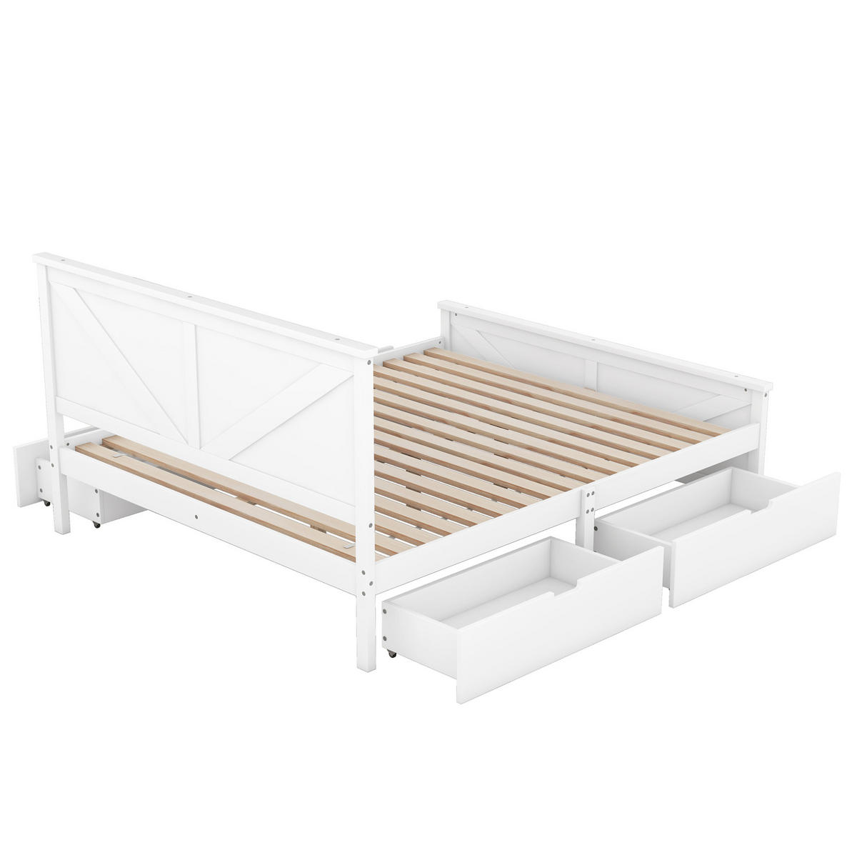 POSTEL 160/200 cm bílá z borovice a MDF se 4 úložnými zásuvkami a čelem - bílá, dřevo (160/200cm) - OKWISH