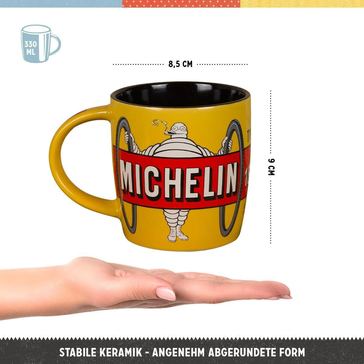 KAFFEETASSE 330 ml Michelin Tyres Bibendum Yellow - Multicolor, Keramik (0.33L) - Nostalgic-Art
