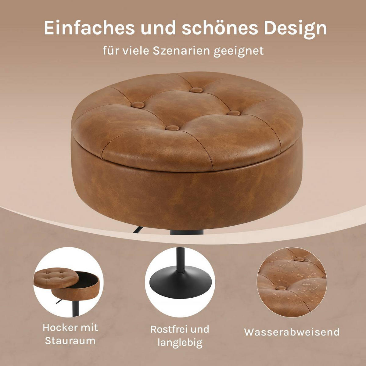 BARHOCKER 4er Set, drehbar, Kunstleder, Braun - Schwarz/Braun, Kunststoff/Metall (39/60.5/39cm) - Woltu