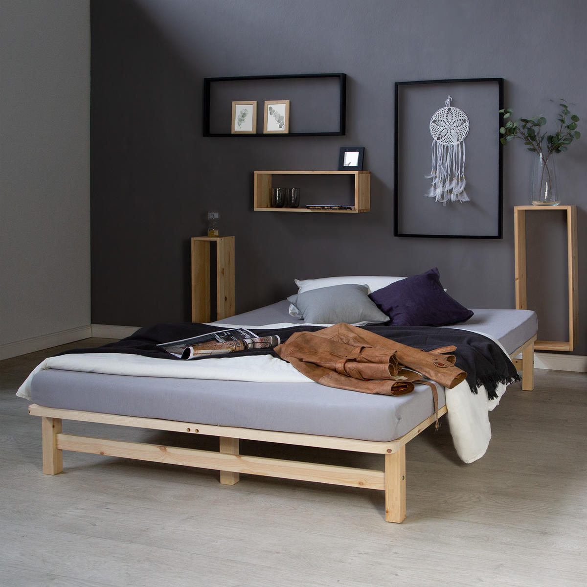HOLZBETT mit Matratze 140/200 cm natur - Braun, Holz (140/200cm) - Homestyle4u