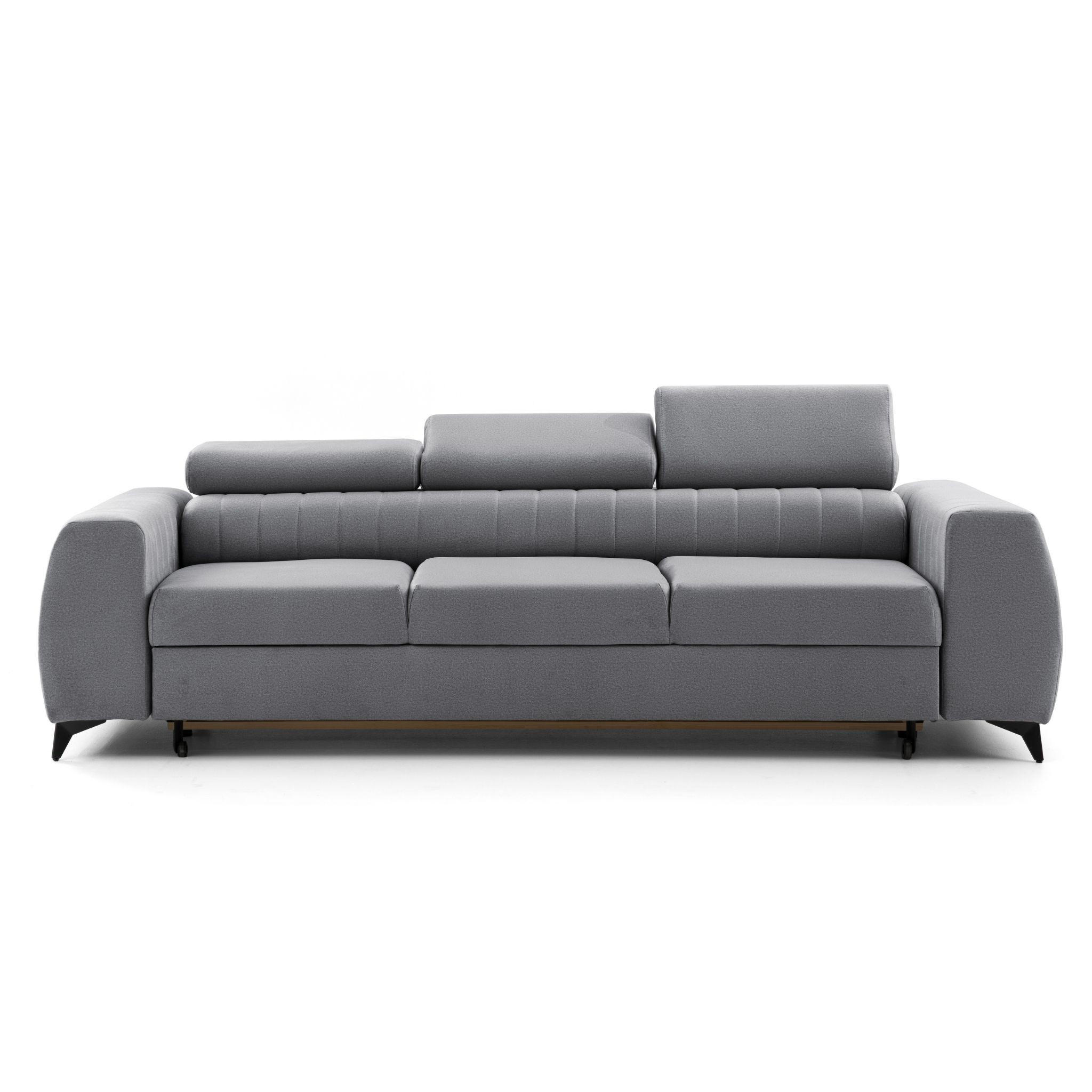 3-SITZER Sofa PIERO mit Schlaffunktion 125x195 Velours Grau - Schwarz/Grau, Holz/Textil (260/90/100cm) - Muffo