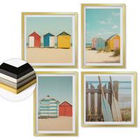 WANDBILDER 4er Set - 50x50 cm & 40x60 cm Goldrahmen - Bunte Häuser, Strand, Sonne - Goldfarben, Kunststoff (50/50cm) - ArtPrintCave