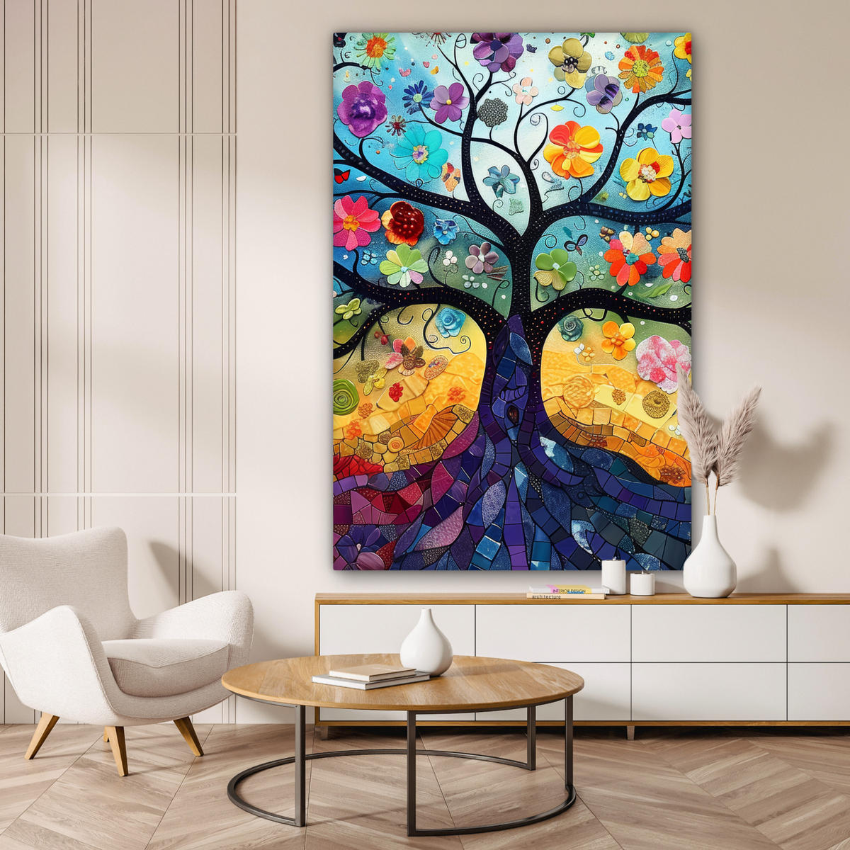 SLIKA NA PLATNU Cvetoče drevo 90x140 cm - temno modra, tekstil (90/140cm) - MuchoWow