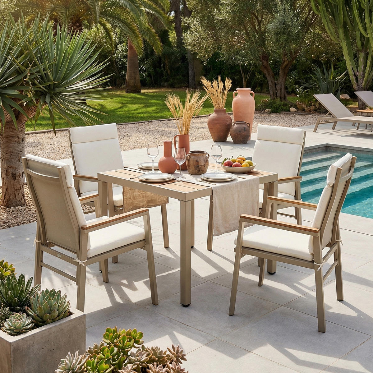 DINING-LOUNGESET Beige für 4 Personen - Beige, Textil - Kaket