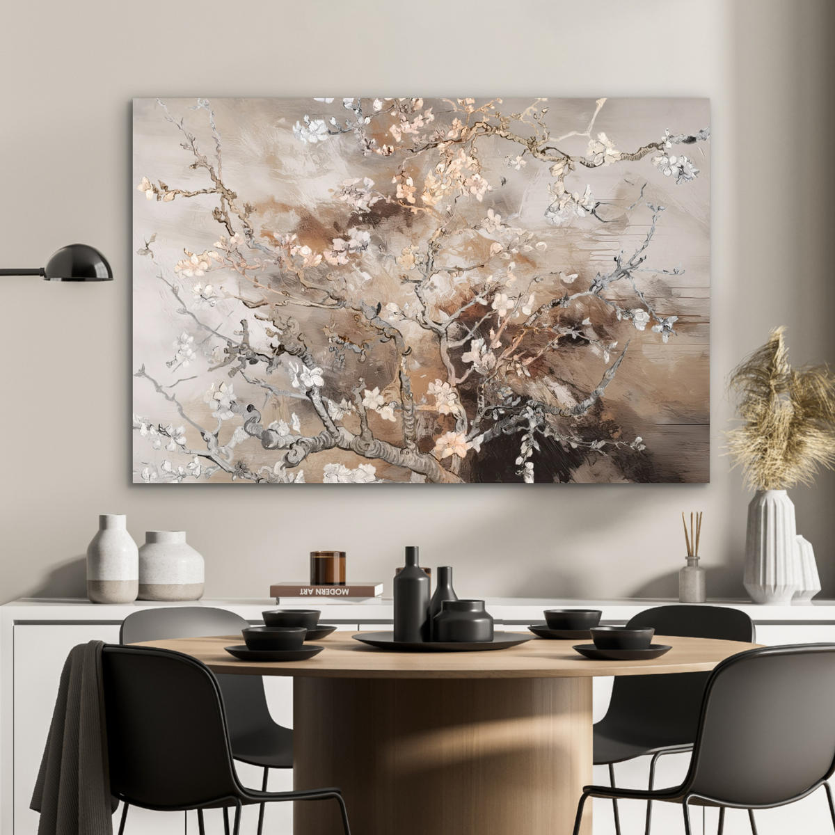 METALLBILD Mandelblüte - Kunst - Van Gogh - Beige - Abstrakt 90x60 cm - Braun, Metall (90/60cm) - MuchoWow