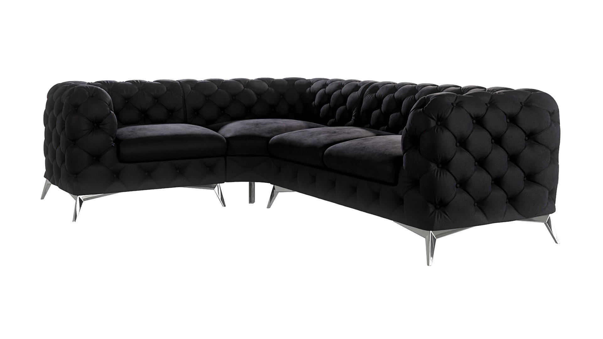 ECKSOFA Chesterfield Laura Schwarz Samt, Ottomane Links - Silberfarben/Schwarz, Holz/Textil (264/204cm) - S-Style Möbel