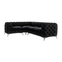ECKSOFA Chesterfield Laura Schwarz Samt, Ottomane Links - Silberfarben/Schwarz, Holz/Textil (264/204cm) - S-Style Möbel