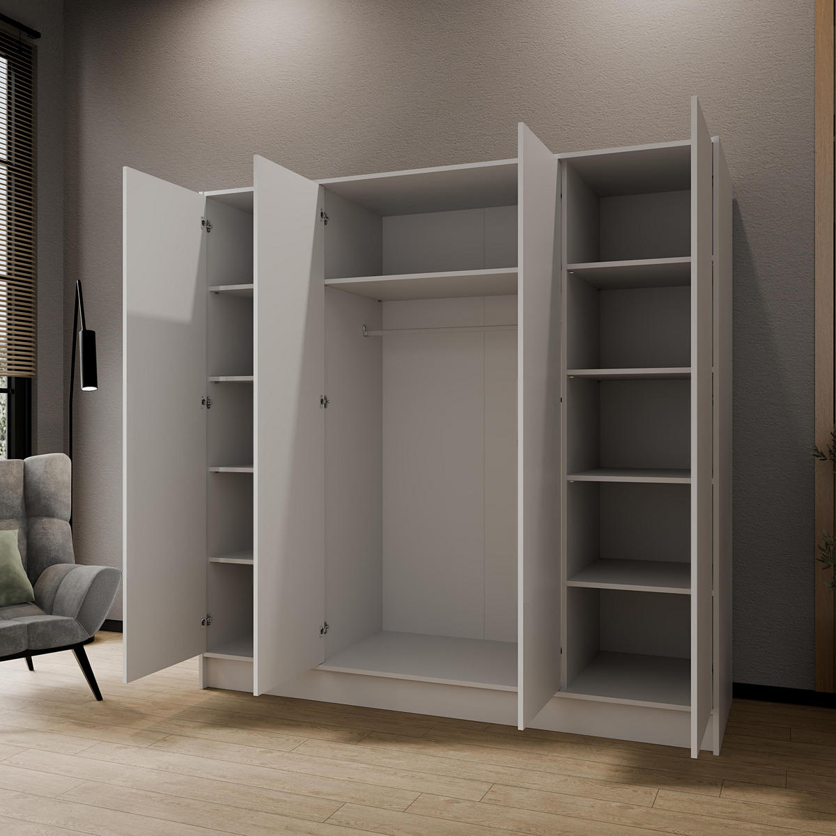 DREHTÜRENSCHRANK VELAR 200/200/51 cm Modern Kleiderschrank 4-türig Weiß - Weiß, Holzwerkstoff (200/200/51cm) - MASSENO