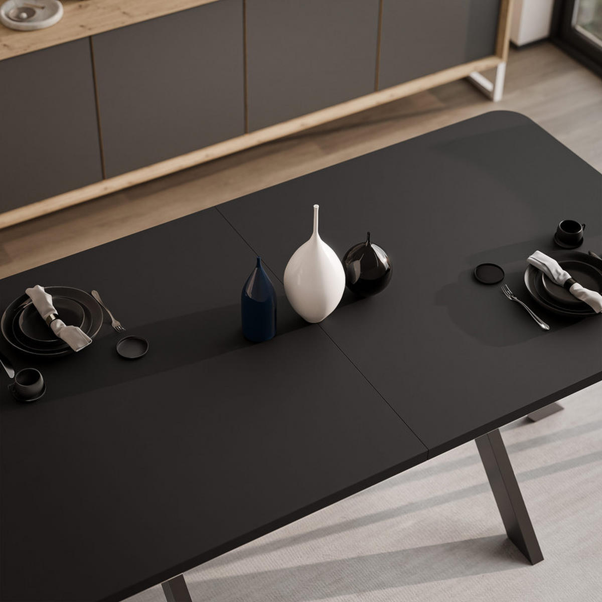 AUSZIEHTISCH DANTON 200/100/76 cm, Schwarz - Schwarz, Holzwerkstoff/Metall (100/200/76cm) - Idohome