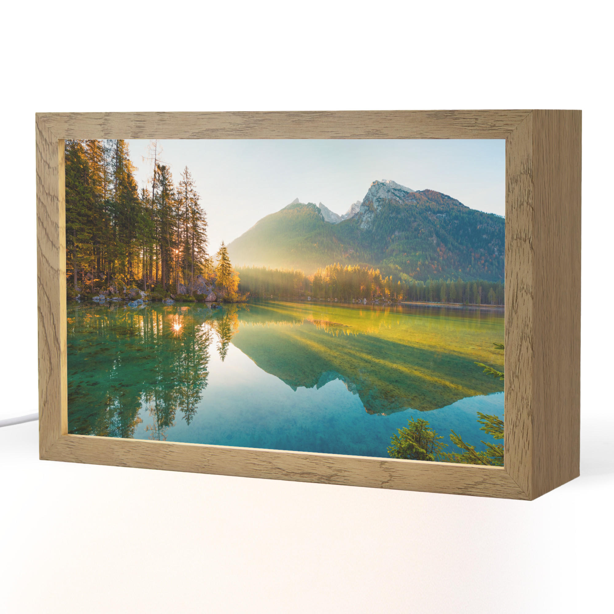 OnlyWow STOLNÍ LAMPA Jezero - Les - Hory - Příroda - Slunce - Krajina 30x20 cm