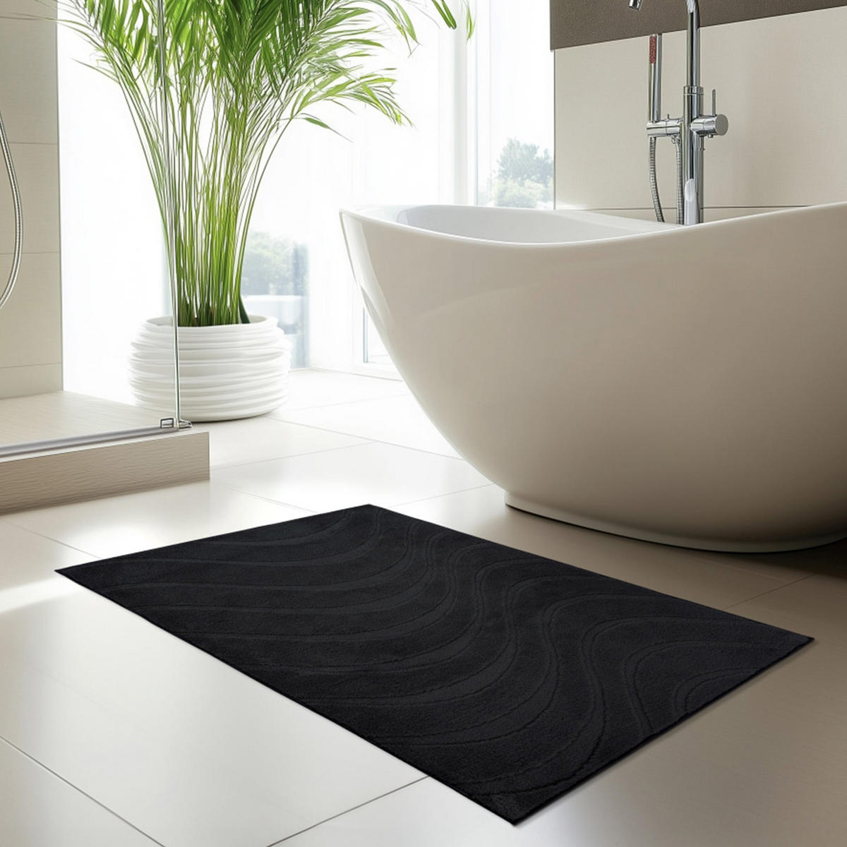 BADTEPPICH Waschbar Bath Waves 400 Schwarz 40x60 cm - Schwarz, Textil (40/60cm) - carpet city