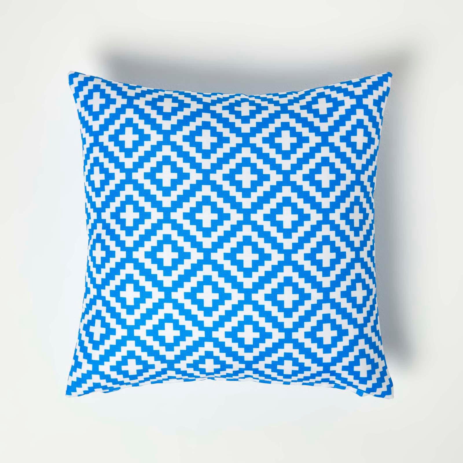 OUTDOOR-KISSEN ZOE 2er-Set 45/45 cm – blau gemustert - Blau, Textil (45/45cm) - Homescapes
