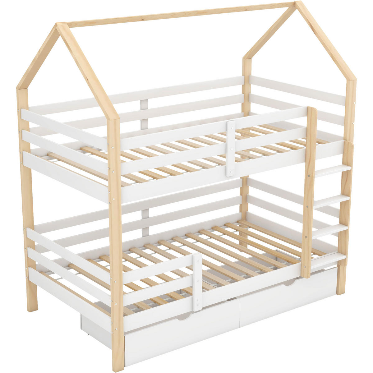 HAUSBETT 90/200 cm mit Schubladen - Weiß, Holz (90/200cm) - KOMHTOM