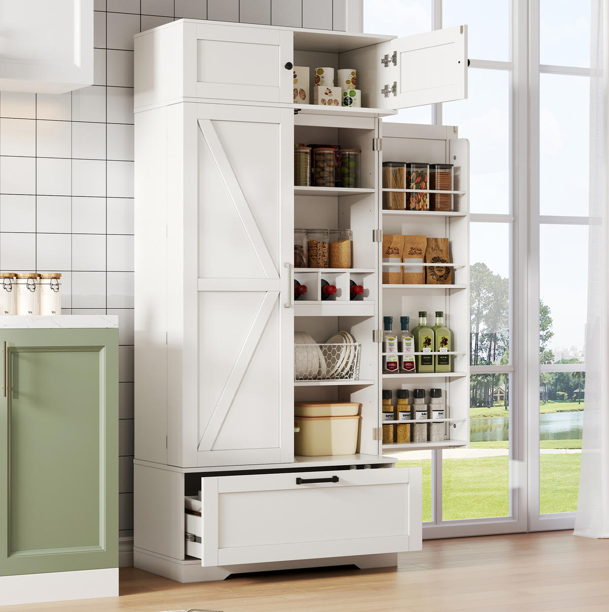 DONJI kuhinjski element, 80/40/180 cm, MDF bijeli, s ladicom i stalkom za vino - bijela, drvni materijal (80/180/40cm) - BEAOK