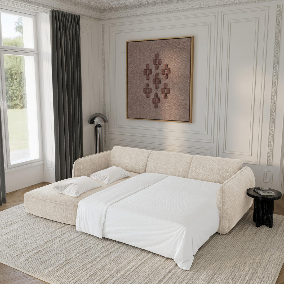 ECKSOFA RECHTS Rastervelours 274cm - Creme, Textil (274/174cm) - Sia Home