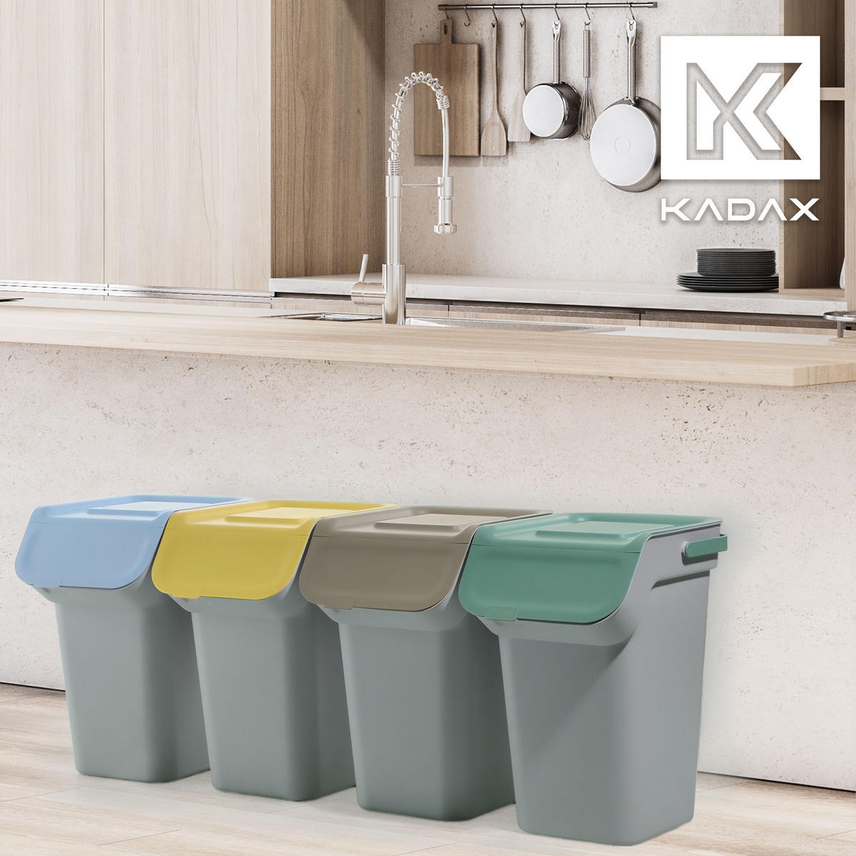 ABFALLBEHÄLTER-SET, 4x25L, Dunkelgrau - Gelb/Braun, Kunststoff (27/44cm) - KADAX