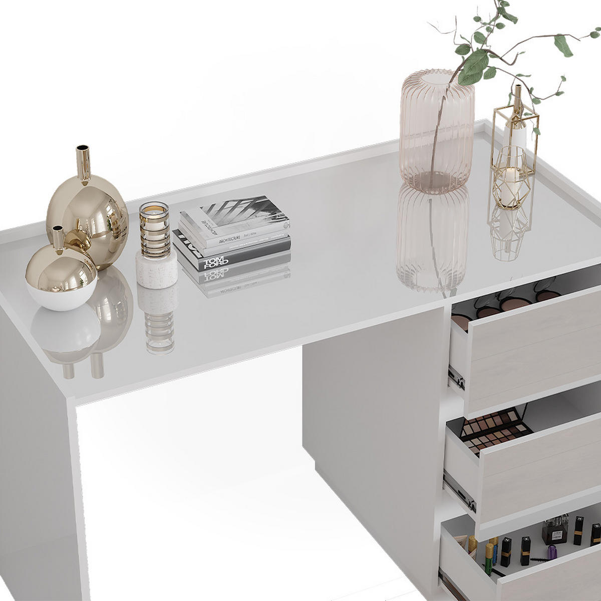 TOALETNÍ STOLEK Marla Bílá vysoký lesk - vysoce lesklá bílá, kompozitní dřevo (120/78.6/60cm) - Vicco