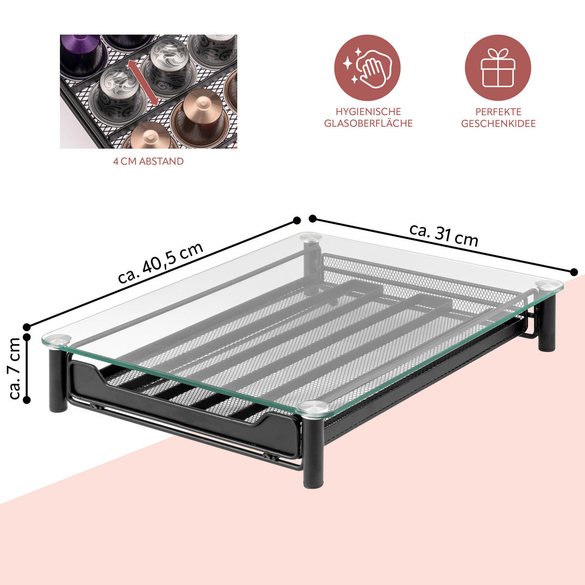KAFFEEKAPSEL-BOX, für Nespresso, transparent - Transparent, Metall (31/7/40.5cm) - bremermann