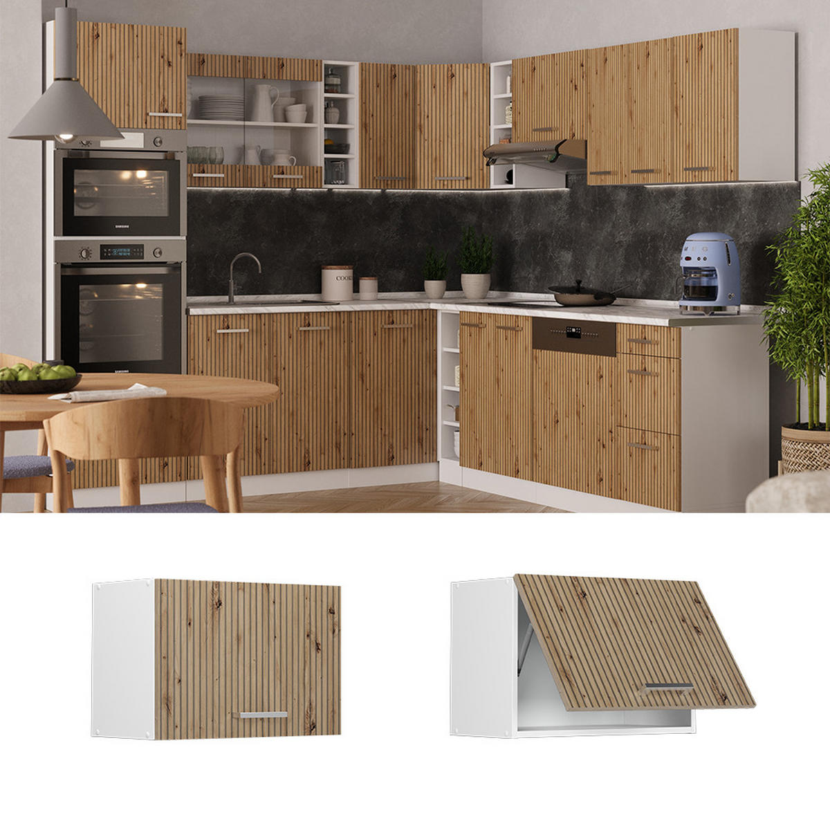 HÄNGESCHRANK R-Line Artisan-Eiche 60 cm Flach - Weiß/Eiche Artisan, Holzwerkstoff (60/40/31cm) - Vicco
