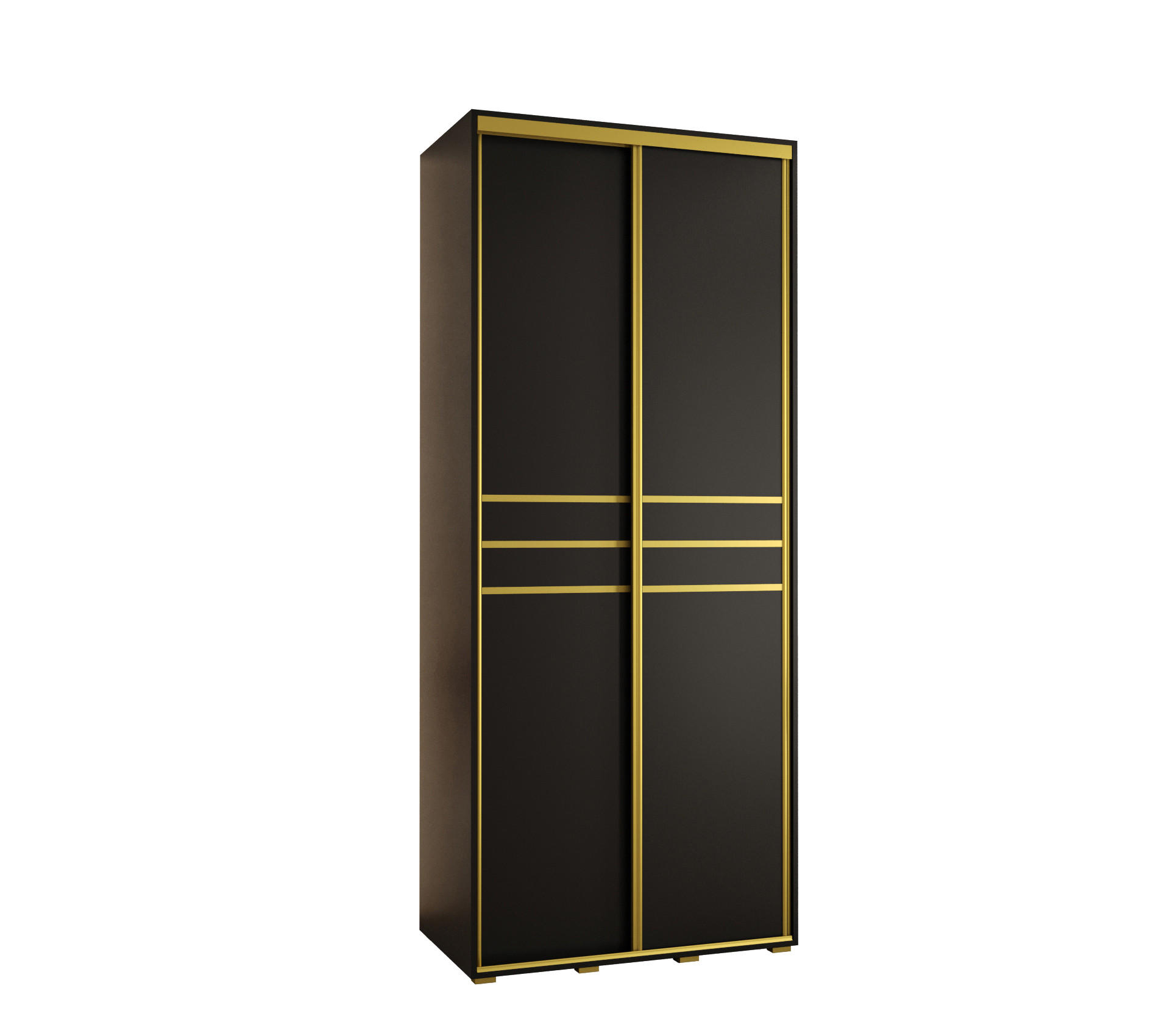 Abiks Möbel SCHWEBETÜRENSCHRANK Schwarz, Schwarz, Gold 100cm × 45cm × 235cm
